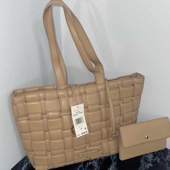 MICHAEL KORS Ivy Tote Bag & Wallet Woven Synthetic Leather 2pc Handbag AUTHENTIC - Picture 3 of 13